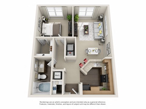 Beds: 1, Baths: 1, SQFT: 693 with City View at The Atlantic North Highland, Charlotte.